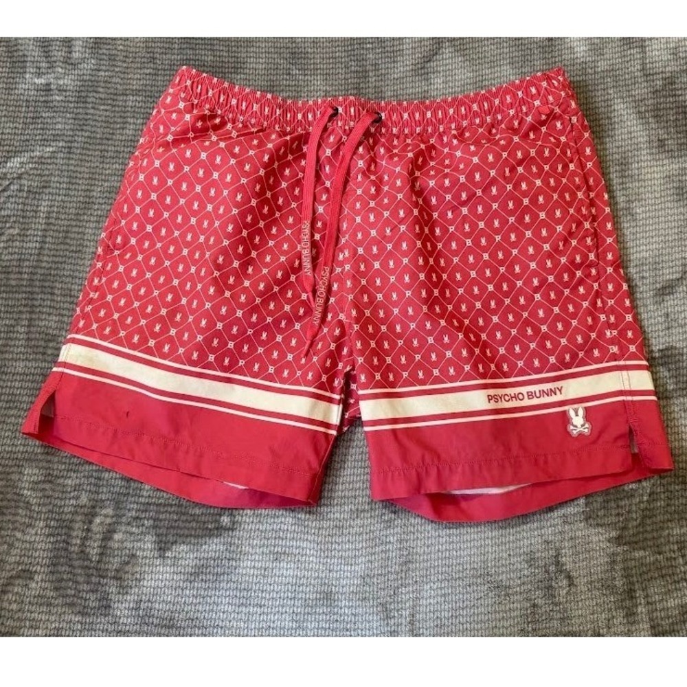 Psycho Bunny Mens Red Monogram Print Swim Trunks Shorts XL XL-TG